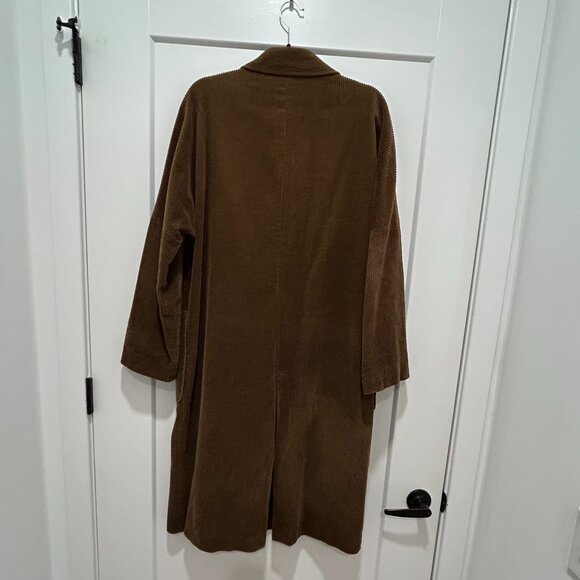ZARA WOMAN long brown double-breasted corduroy coat (L) - Picture 6 of 9